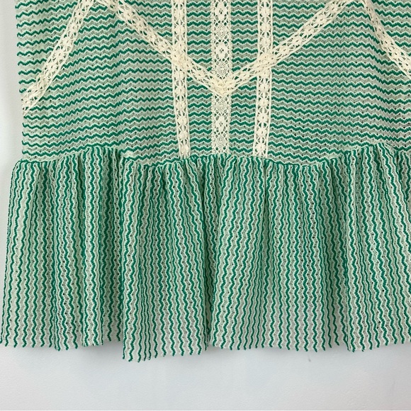 Free People Semi Sheer Crochet Turquoise Ivory Cut Out Peplum Boho Top M - Picture 7 of 13